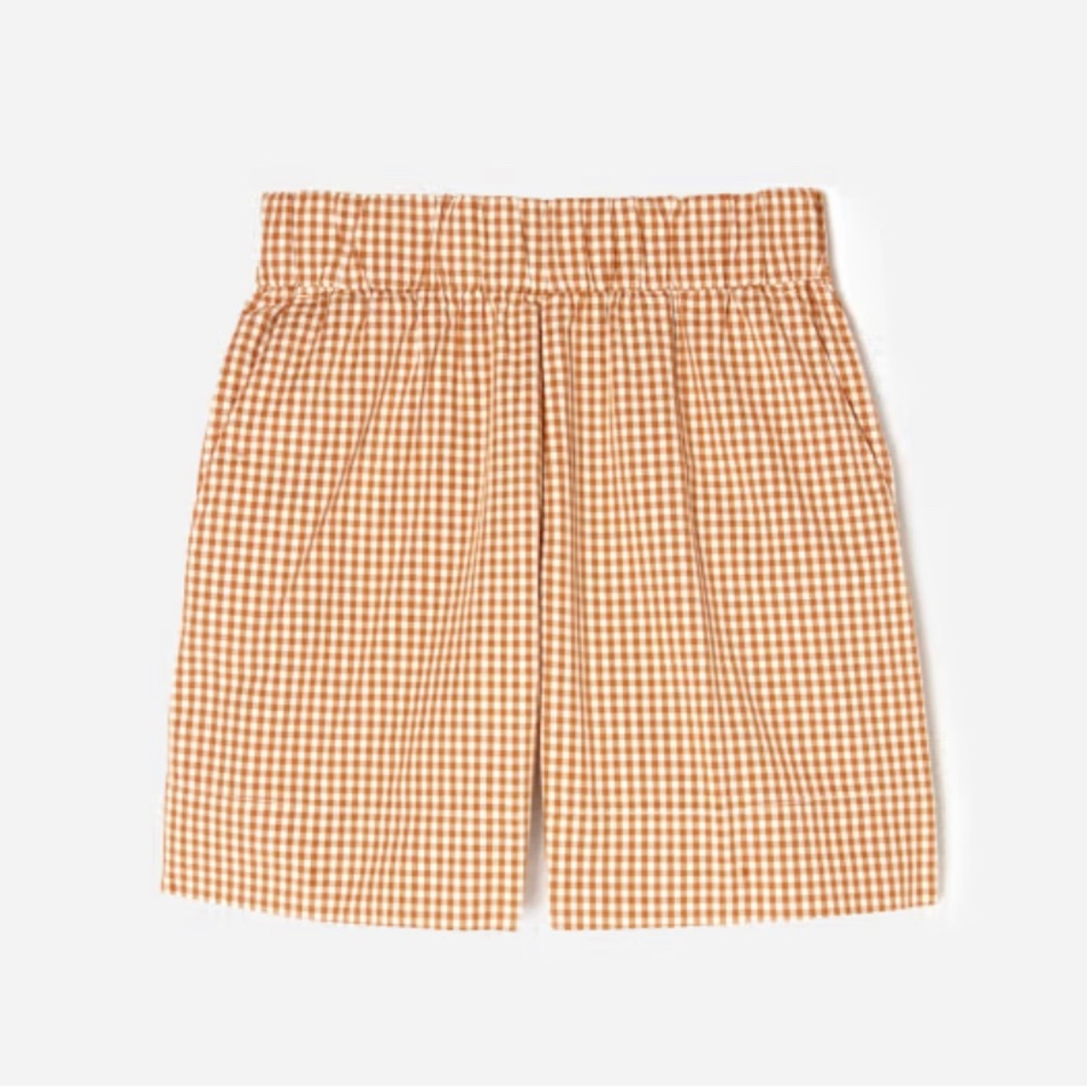 everlane easy short in burnt orange gingham